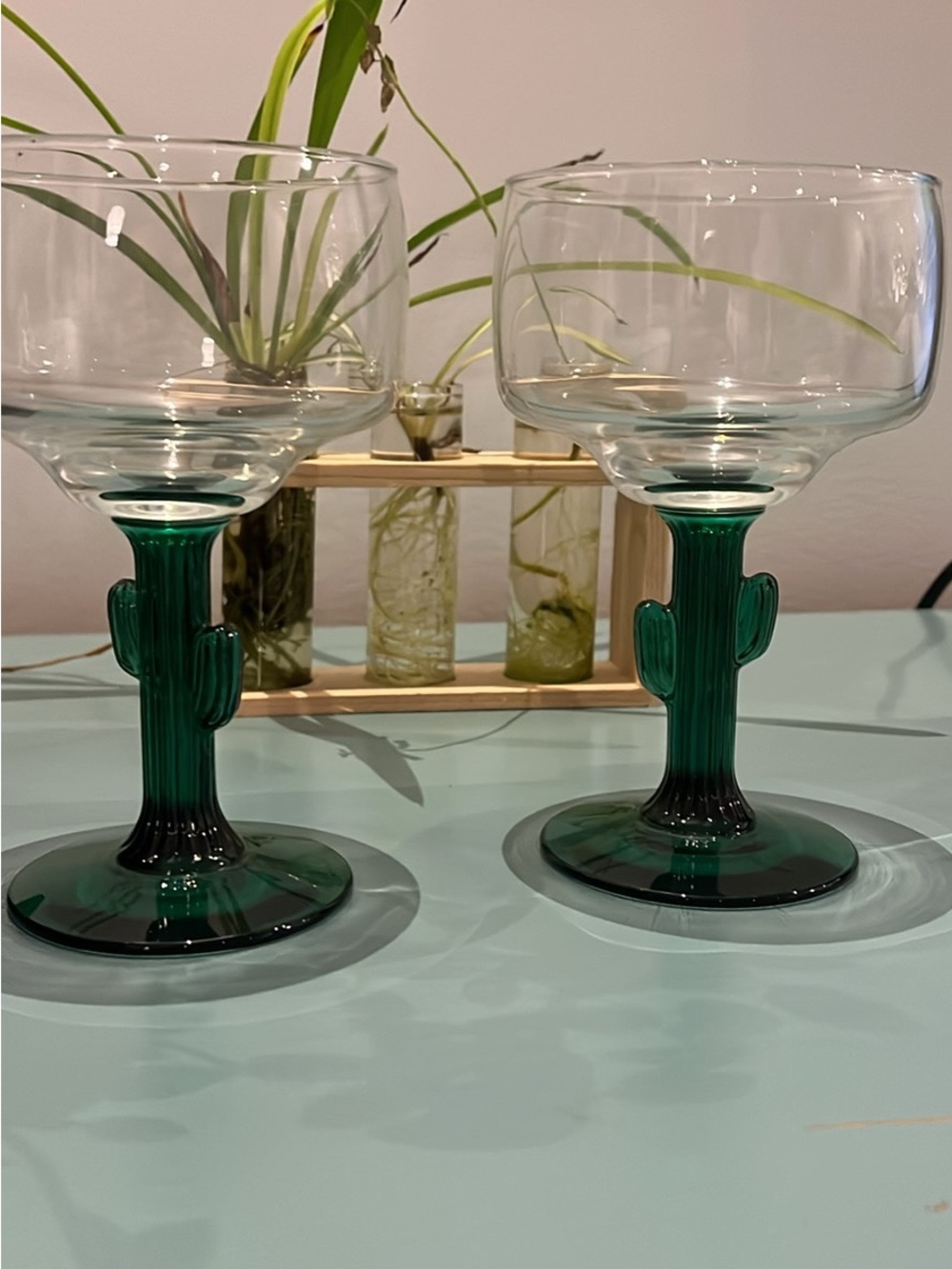 Libbey Cactus-Stem Margarita Glasses in Green and Clear